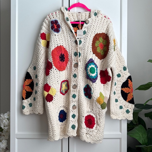 NWT Free People Star Crochet Hoodie, XS/S - Picture 5 of 13